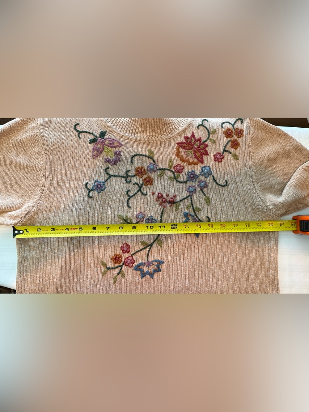 Alfred Dunner Vintage Embroidered Sweater Heathered Tan Floral Pattern Fall - Picture 11 of 13
